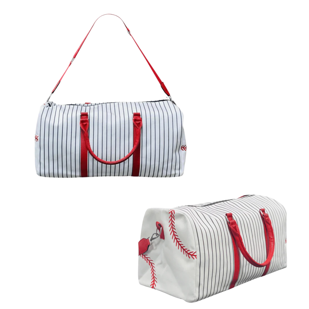 Baseball White Black Duffle Bag