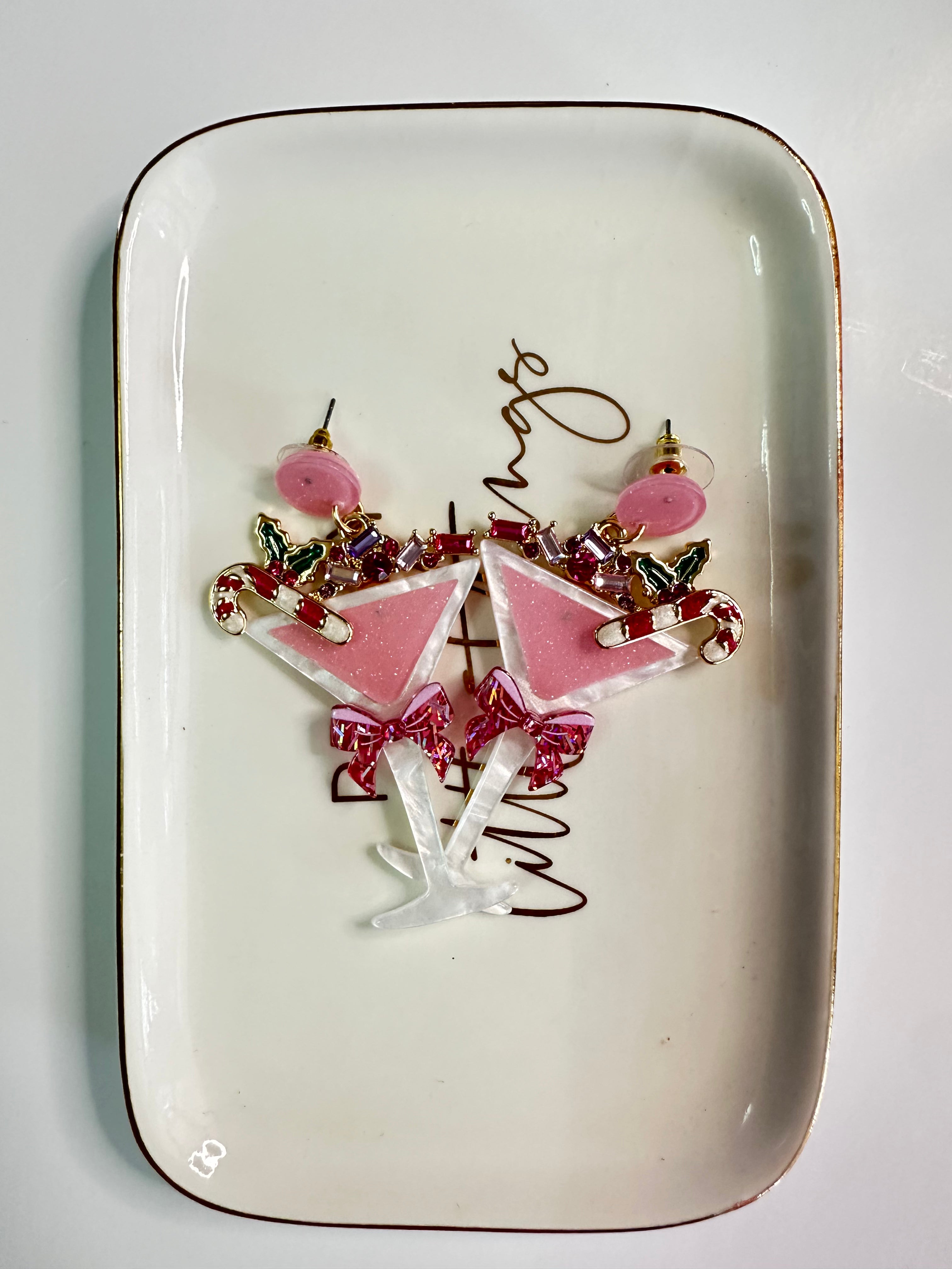 Festive Martini Glass Christmas Earrings