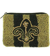 Fleur De Lis  Seed Bead Black & Gold Coin Purse