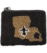 Fleur De Lis  Seed Bead Black & Gold Coin Purse