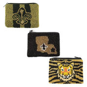 Fleur De Lis  Seed Bead Black & Gold Coin Purse