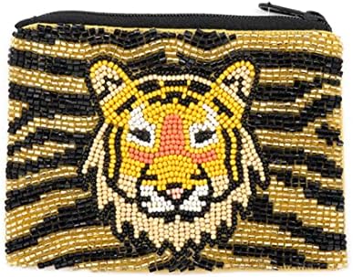 Fleur De Lis  Seed Bead Black & Gold Coin Purse