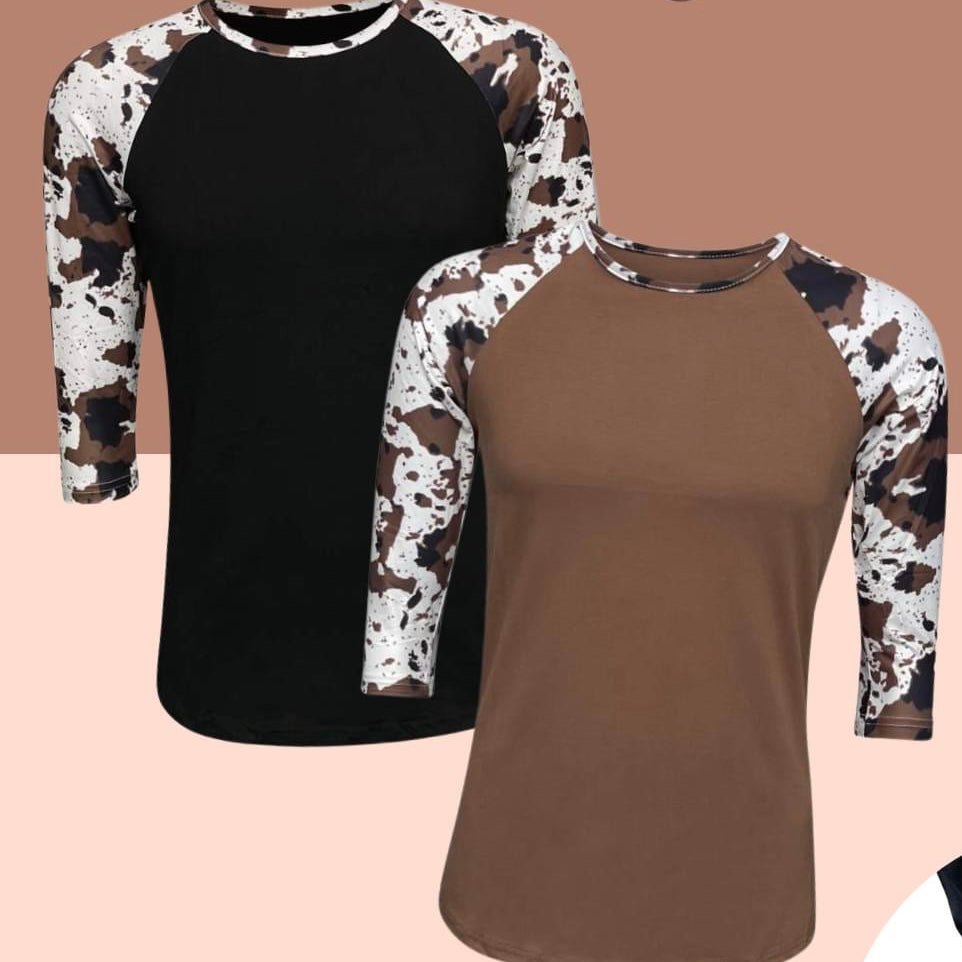 Cow Print Raglan Style T-Shirt - Shimmer Me