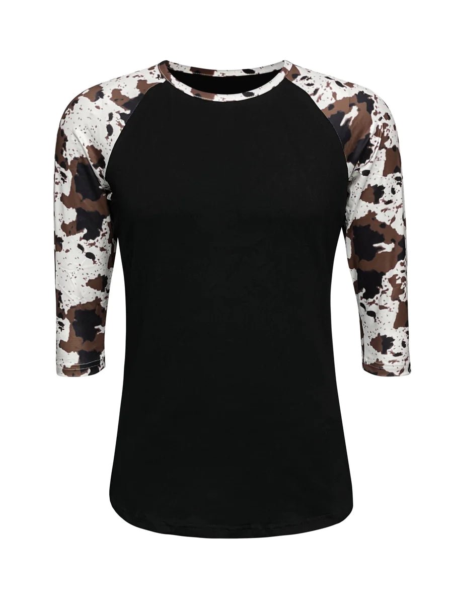 Cow Print Raglan Style T-Shirt - Shimmer Me
