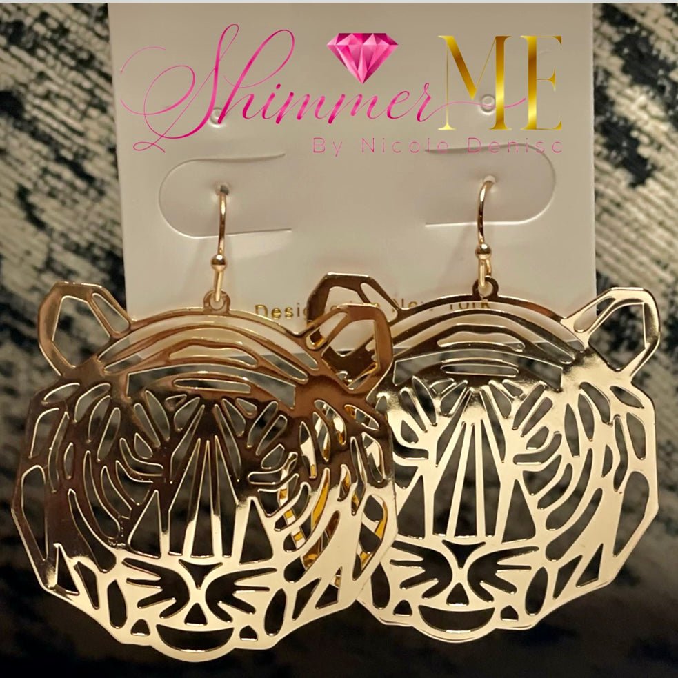 Gold Tiger Head Earrings - Shimmer Me