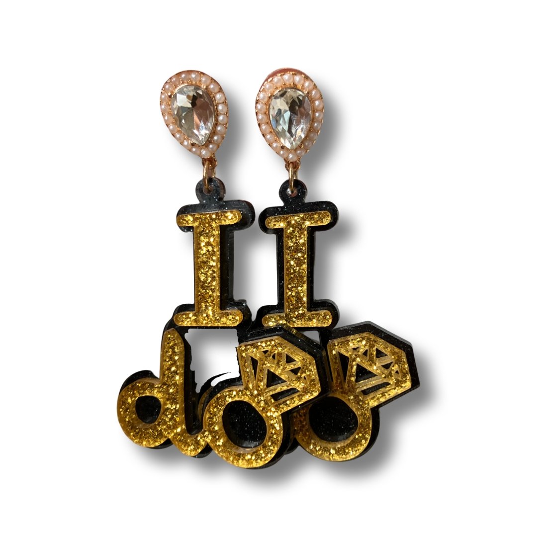 I Do Glitter Gold Bride Earrings - Shimmer Me