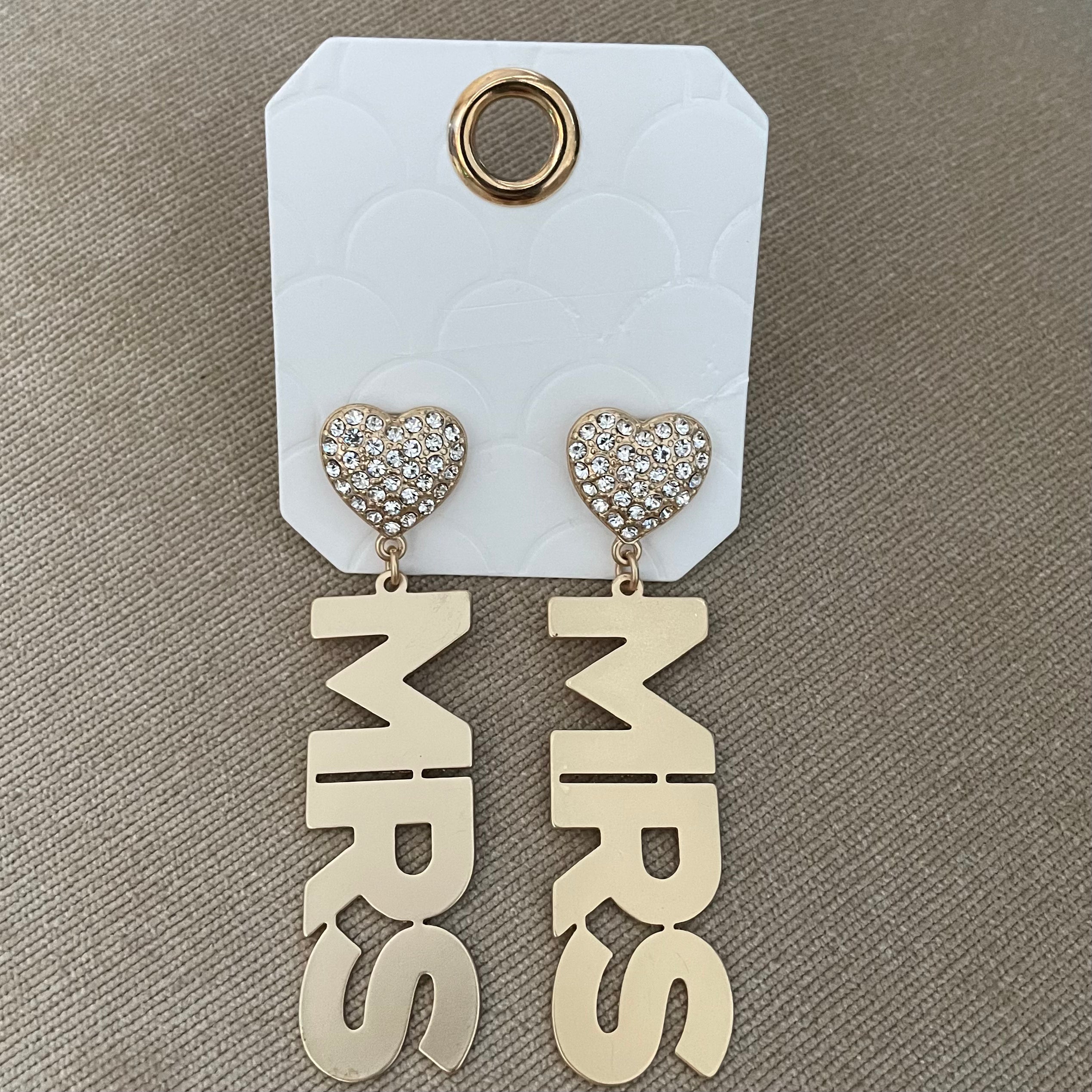 Crystal Heart Shape Gold Bride Earrings