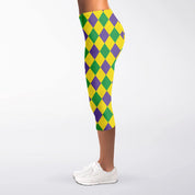Mardi Gras Harlequin Diamond Capri Leggings - Shimmer Me