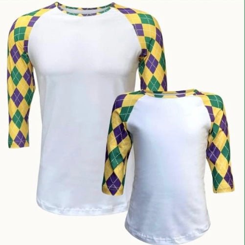 Mardi Gras Harlequin Diamond Raglan Style T-Shirt - Shimmer Me